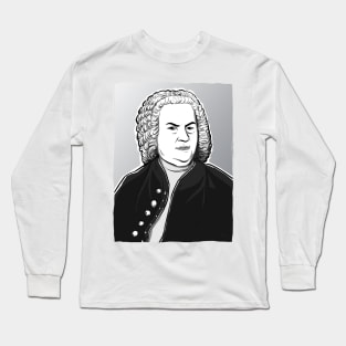 Johann Sebastian Bach portrait in black white and silver Long Sleeve T-Shirt